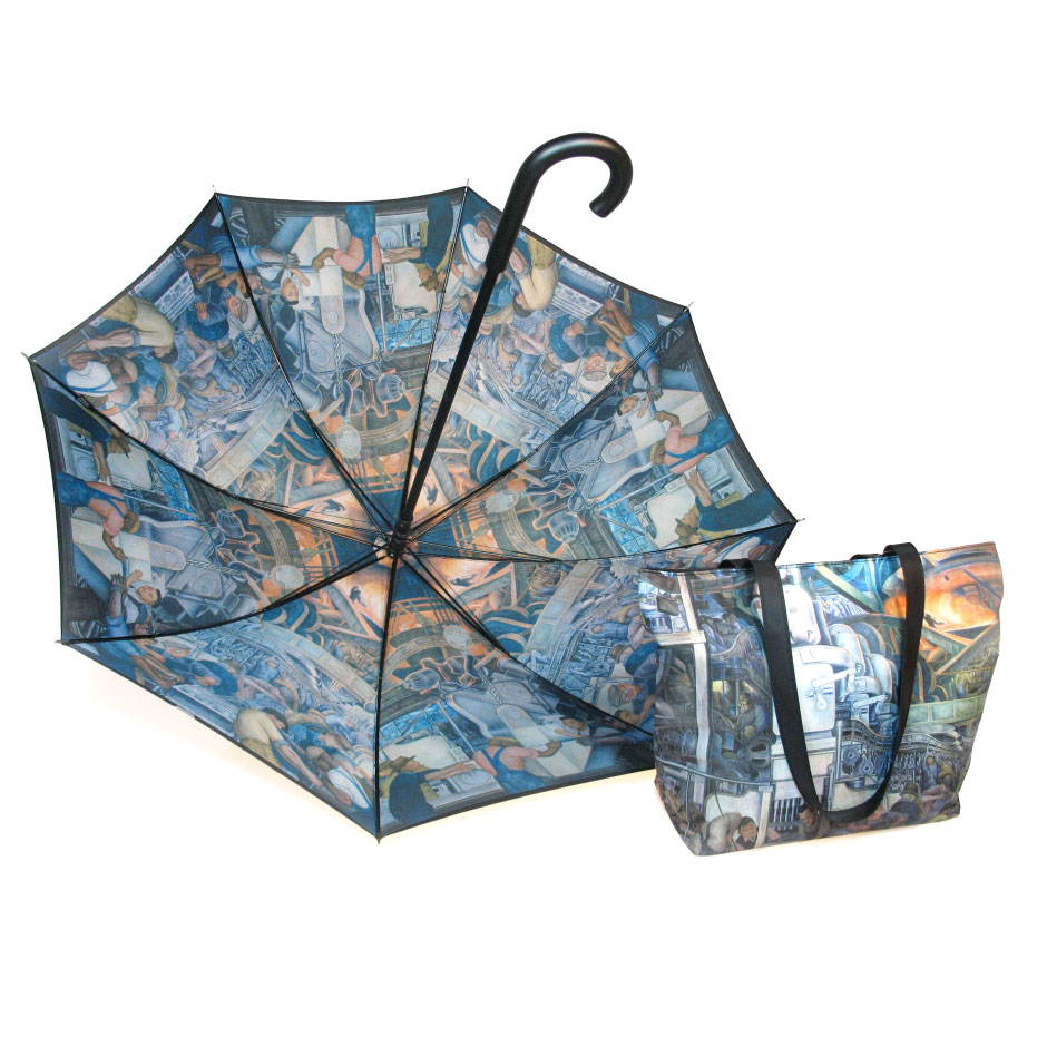 Diego RIvera Umbrella, Wood Auto Stick Umbrella