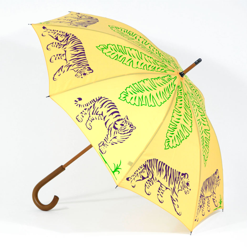 Auto Wood Stick Lion Yellow Umbrella